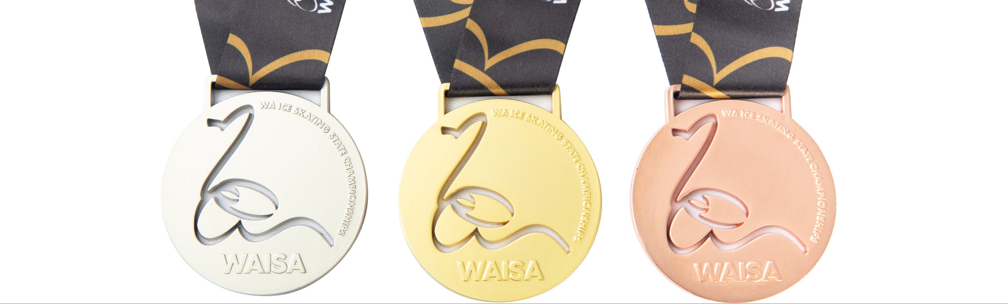 Three medals in silver, gold, and bronze with ribbons displaying 'WALS' branding on a white background.